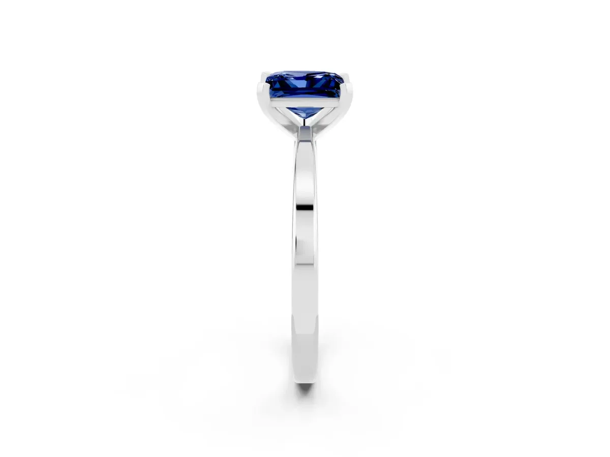 Princess Cut Blue Sapphire Solitaire Engagement Ring with Classic Band and Four-Prong Setting Silver