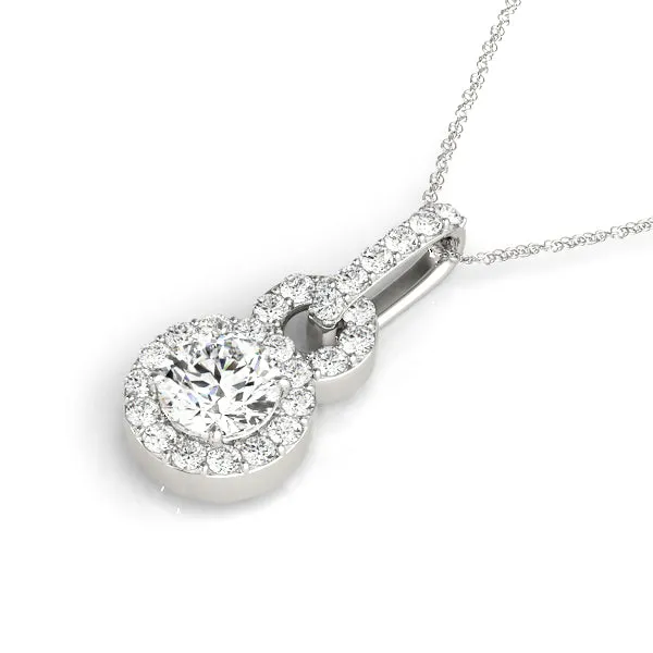 Round Halo Diamond Pendant with Pavé Setting Silver