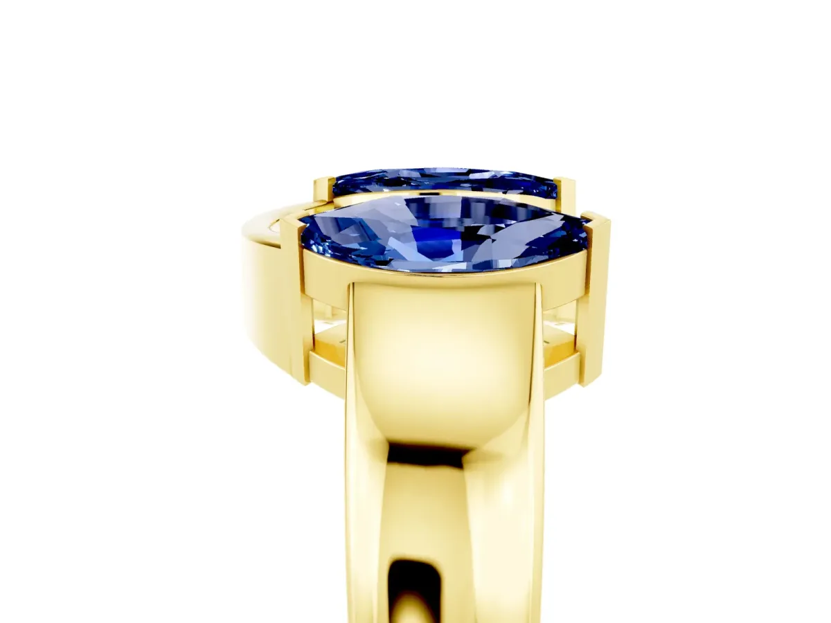 Marquise Blue Sapphire Open Band Ring with Tension Setting Yellow gold