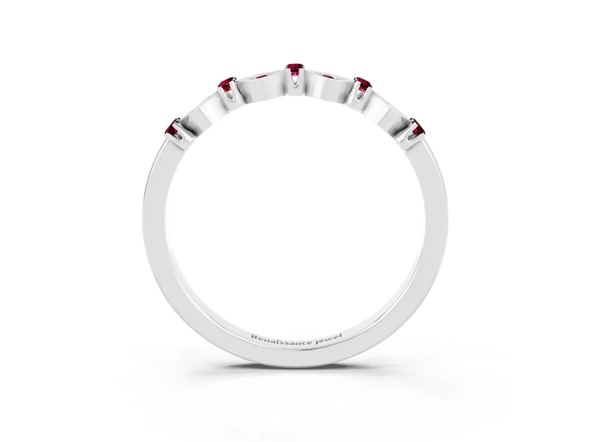 Pavé Cushion Garnet Cluster Eternity Band with Prong Setting Platinum