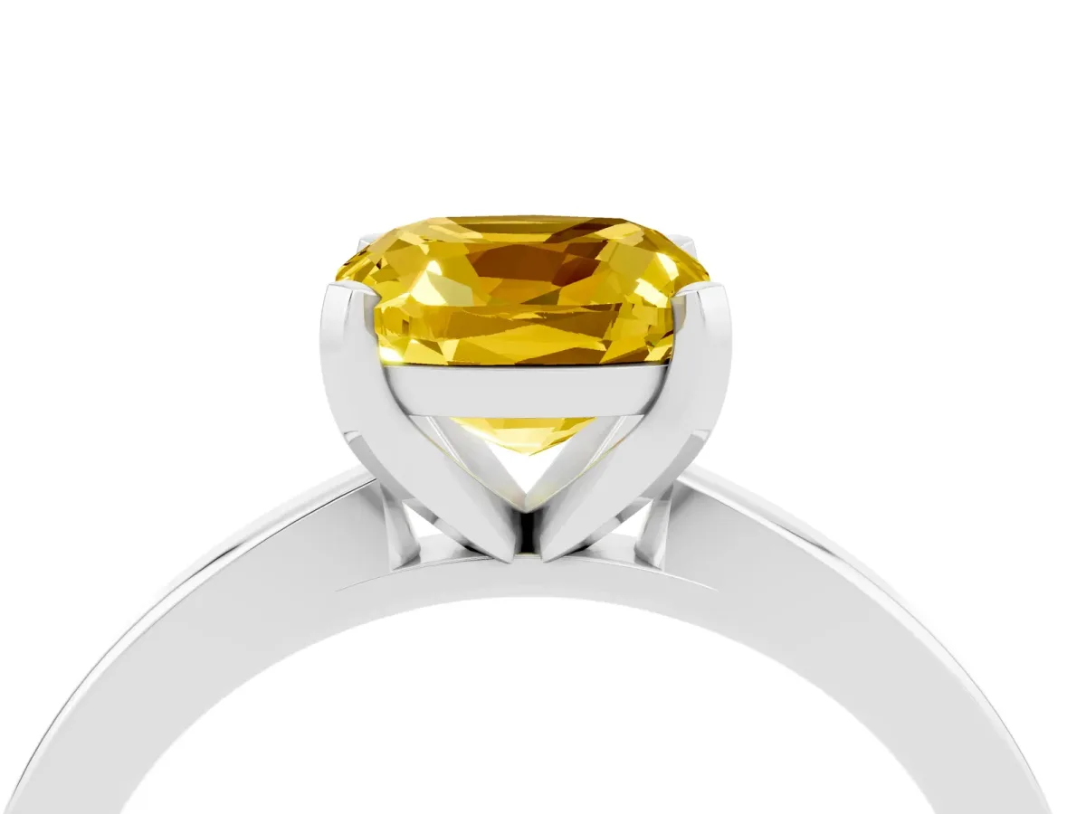 Cushion Cut Yellow Sapphire Solitaire Engagement Ring with Classic Band and Four-Prong Setting Silver
