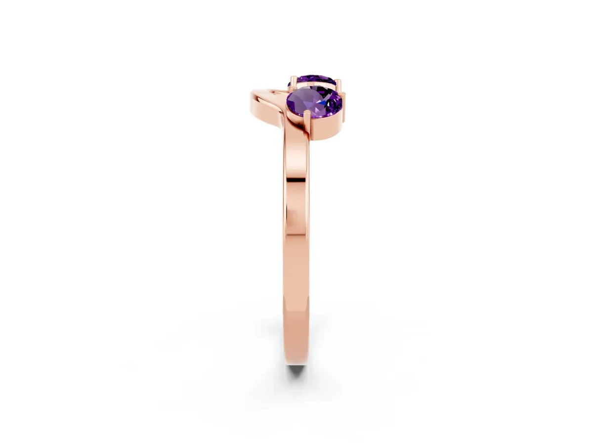 Dual Round Amethyst Open Band Ring with Prong Setting Rose gold