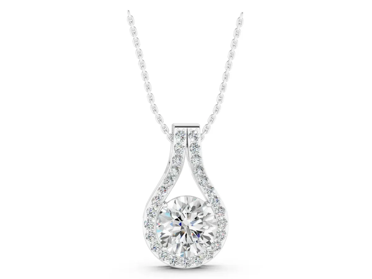 Round Halo Prong Set Pendant White gold