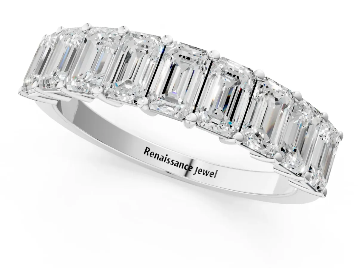 Emerald Cut Diamond Prong-Set Eternity Band White gold