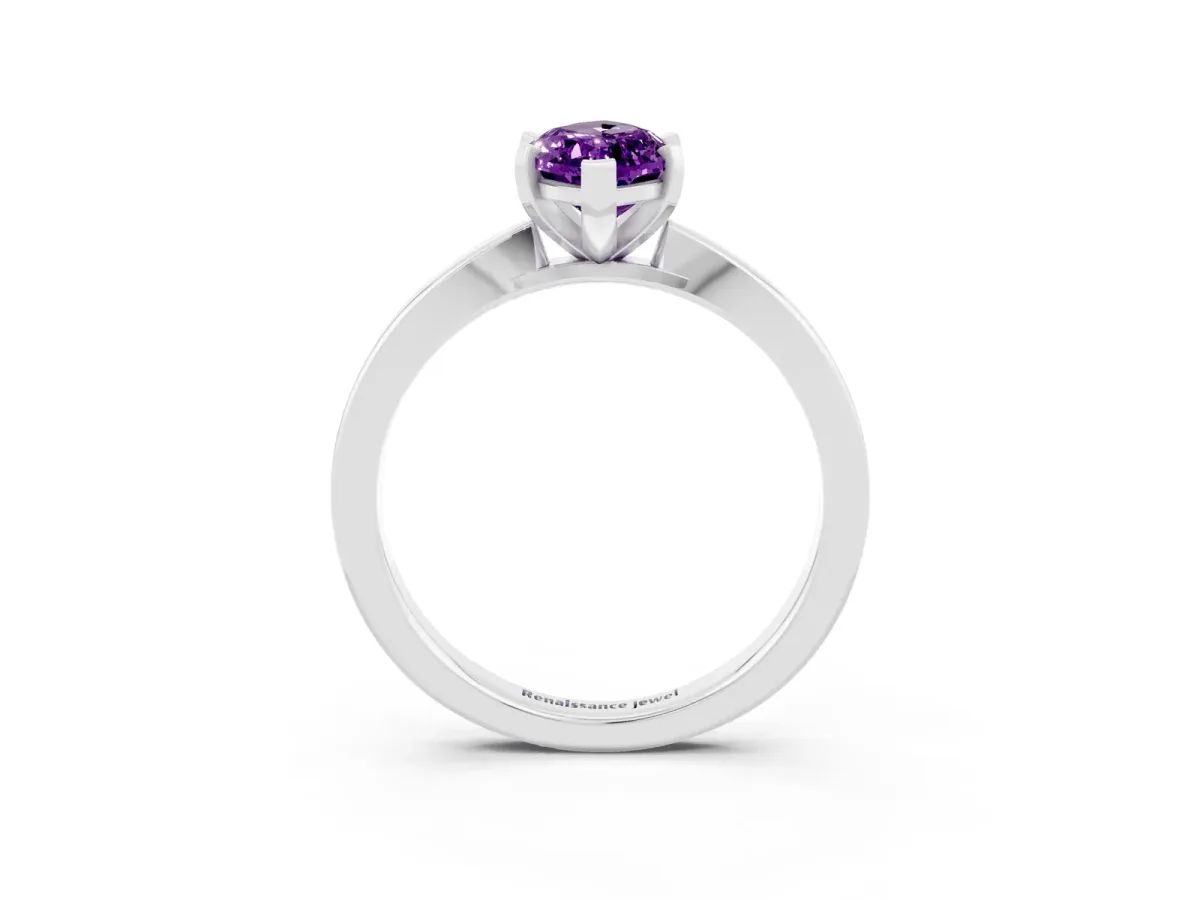 Marquise Cut Amethyst Solitaire Engagement Ring with Classic Band and Four-Prong Setting Silver