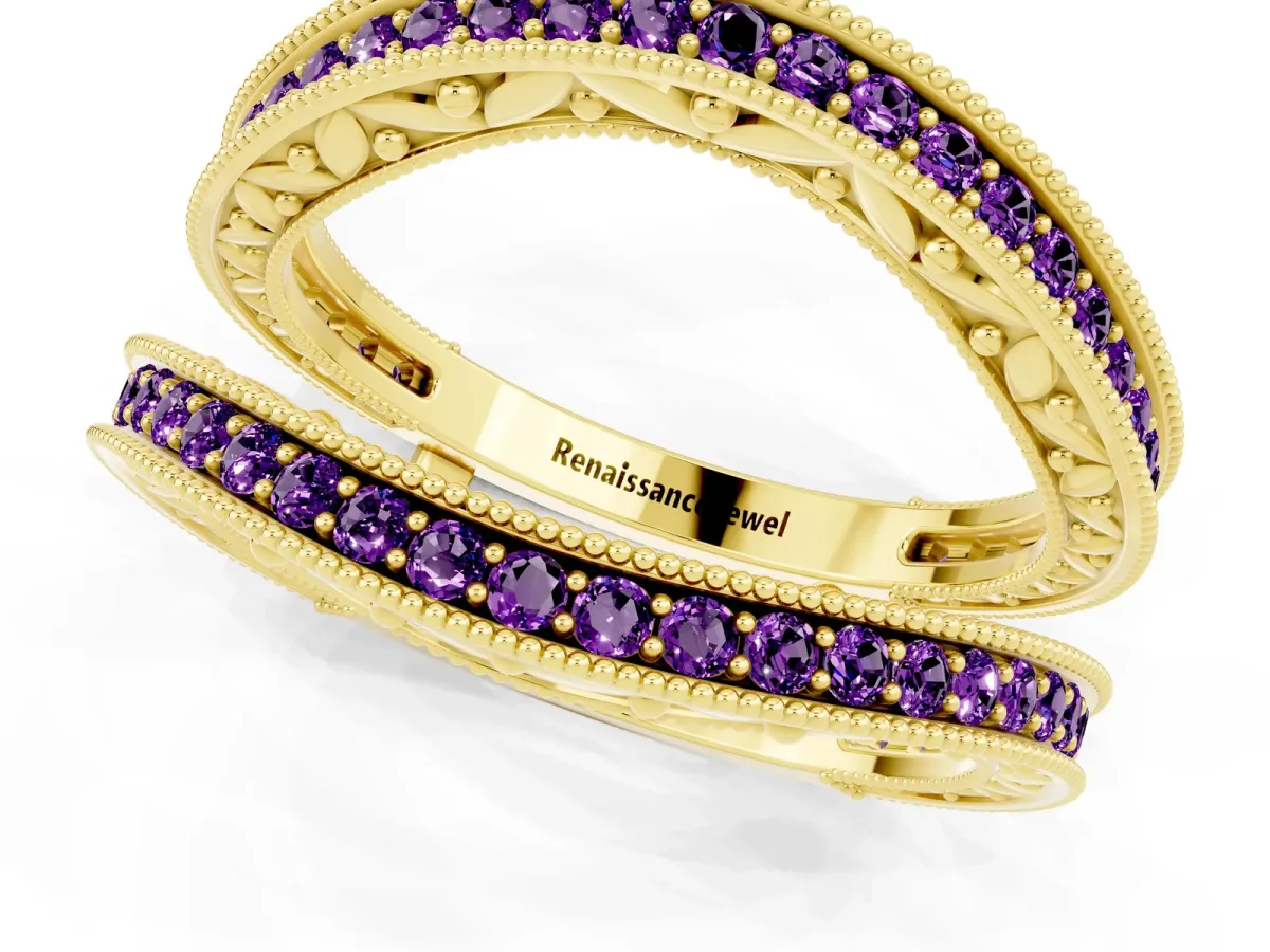 Round Amethyst Milgrain Eternity Band with Channel Setting Yellow gold