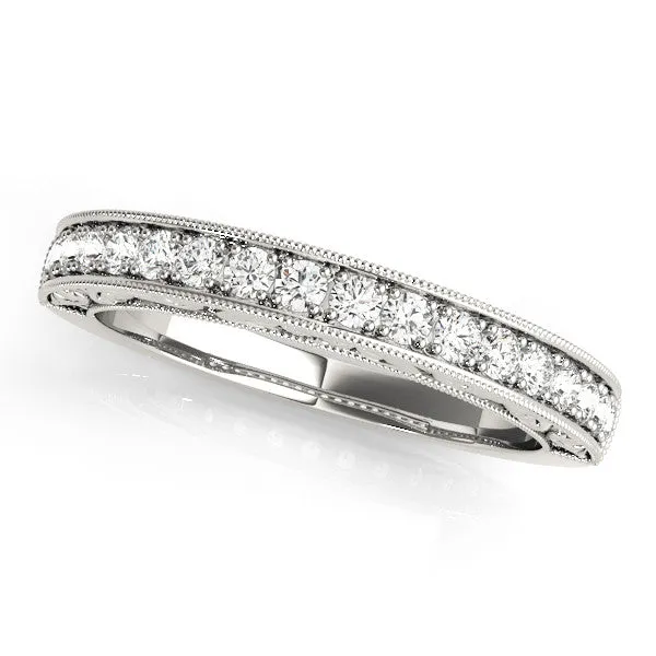 Channel Set Round Diamond Eternity Band with Milgrain Edging Silver