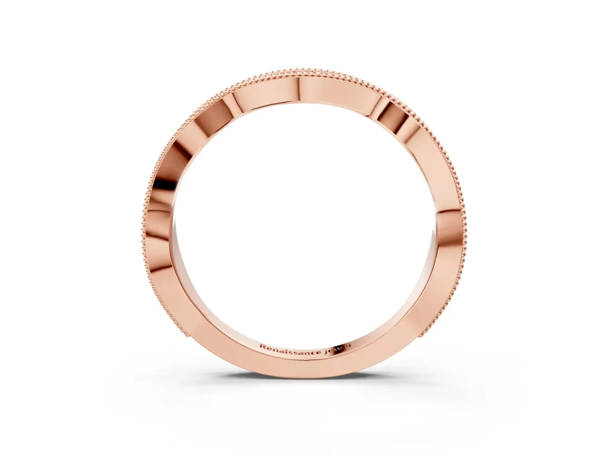 Milgrain Diamond Marquise Curved Band with Pavé Setting Rose gold