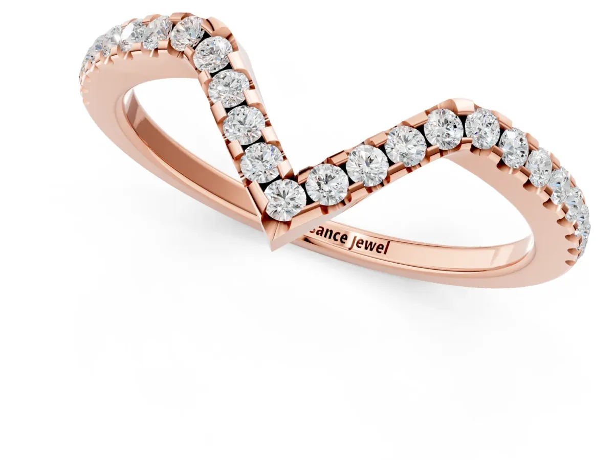 V-Shaped Pavé Round Diamond Chevron Band with Shared Prong Setting Rose gold