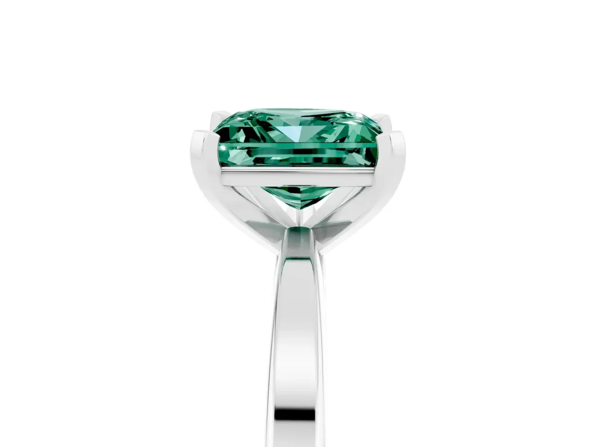 Princess Cut Green Sapphire Solitaire Engagement Ring with Classic Band and Four-Prong Setting Silver