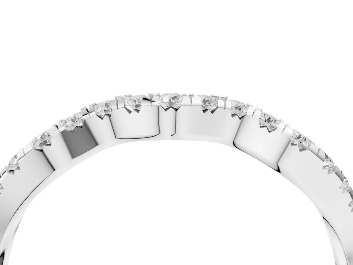 Round Diamond Scalloped Pavé Wedding Band with Shared Prong Setting White gold