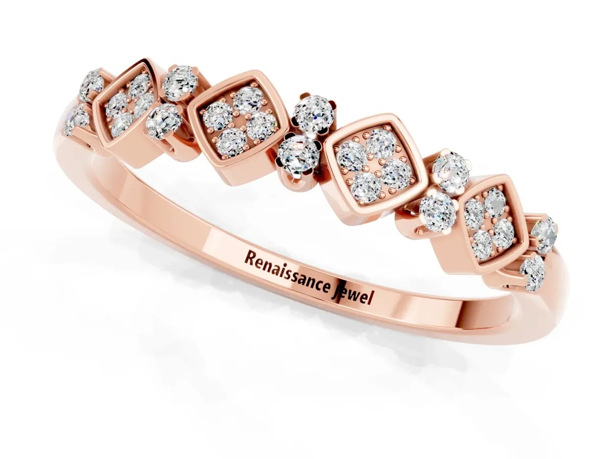 Pavé Cushion Moissanite Cluster Eternity Band with Prong Setting Rose gold