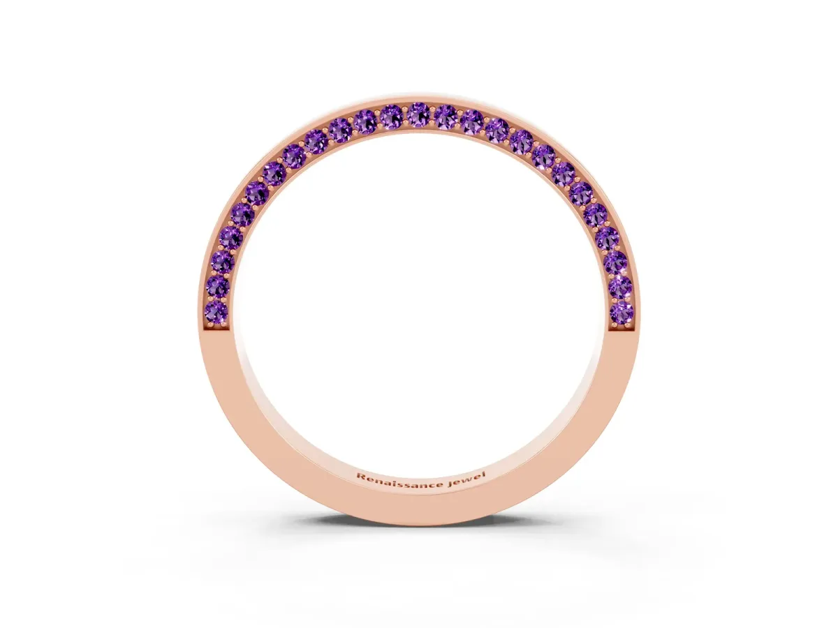 Pavé Round Amethyst Channel Set Band Rose gold