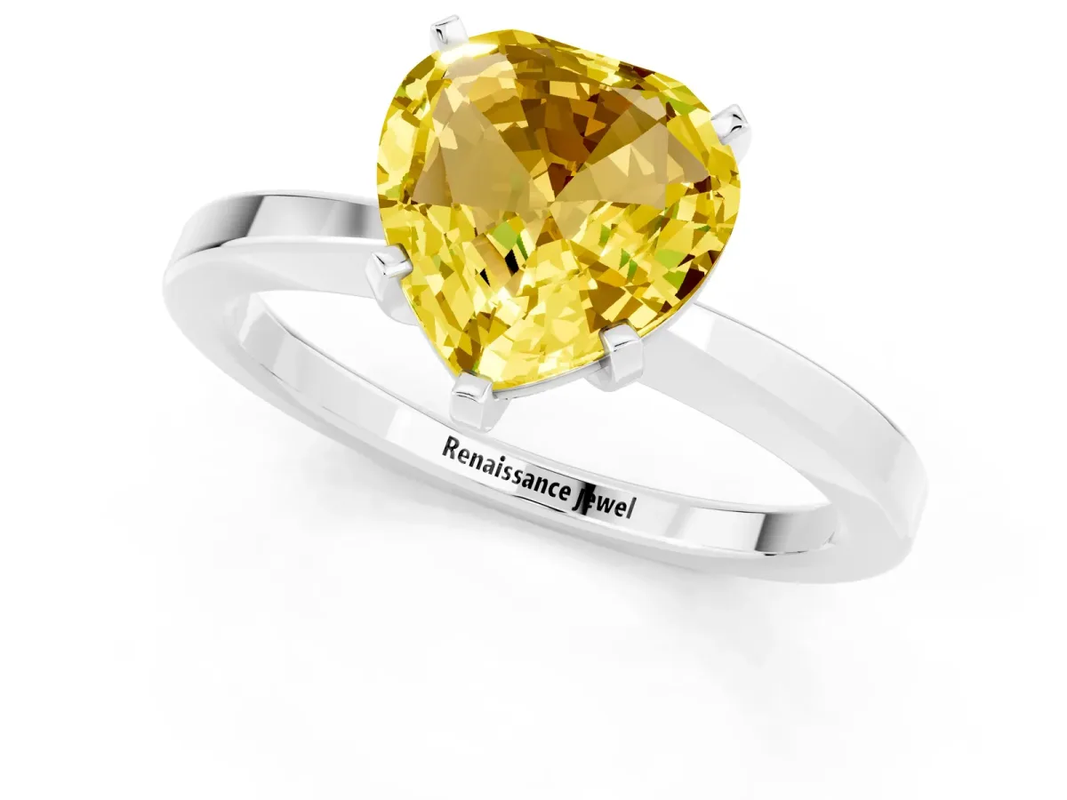 Heart Cut Yellow Sapphire Solitaire Engagement Ring with Classic Band and Four-Prong Setting Silver