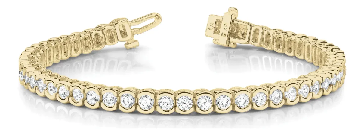 Round Cut Diamond Tennis Bracelet with Bezel Setting and Box Clasp Yellow gold