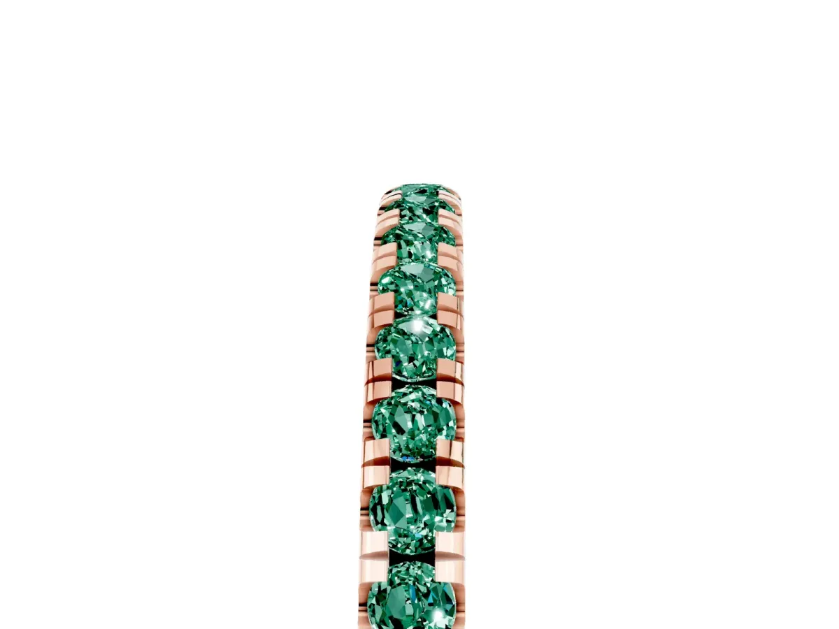 Pavé Round Green Sapphire Half Eternity Band with Shared Prong Setting Rose gold