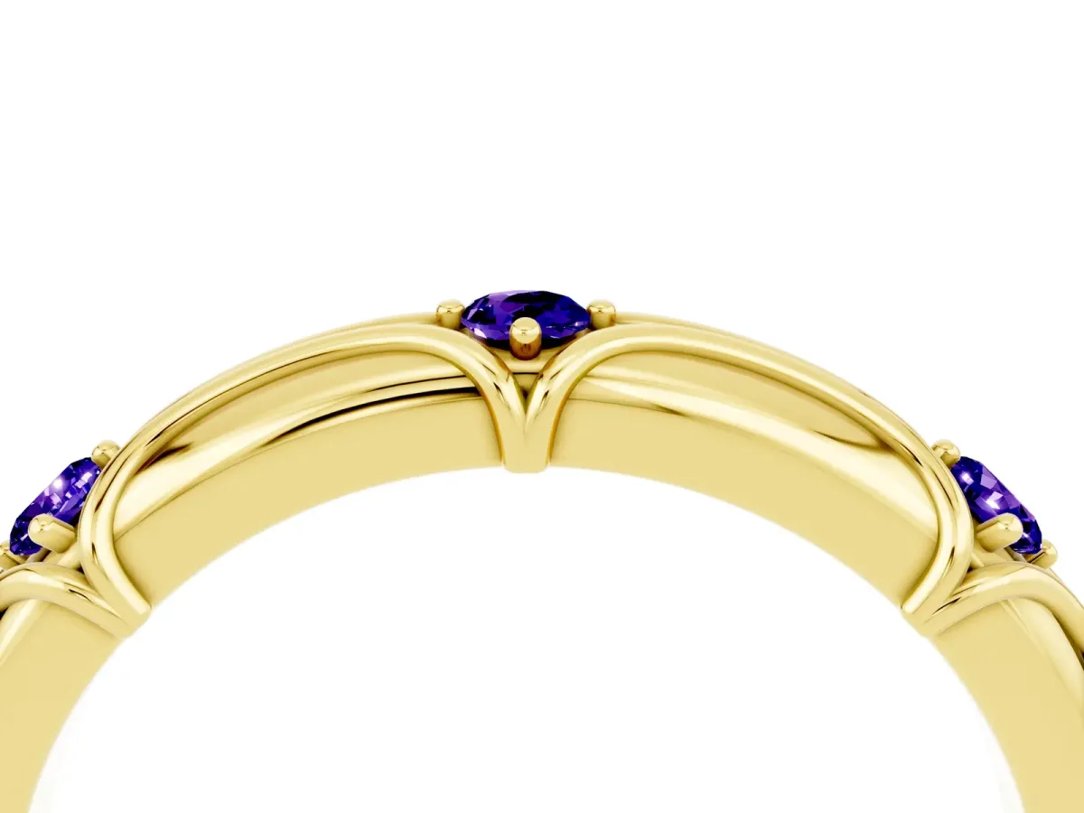 Round Tanzanite Prong Set Milgrain Eternity Band Yellow gold