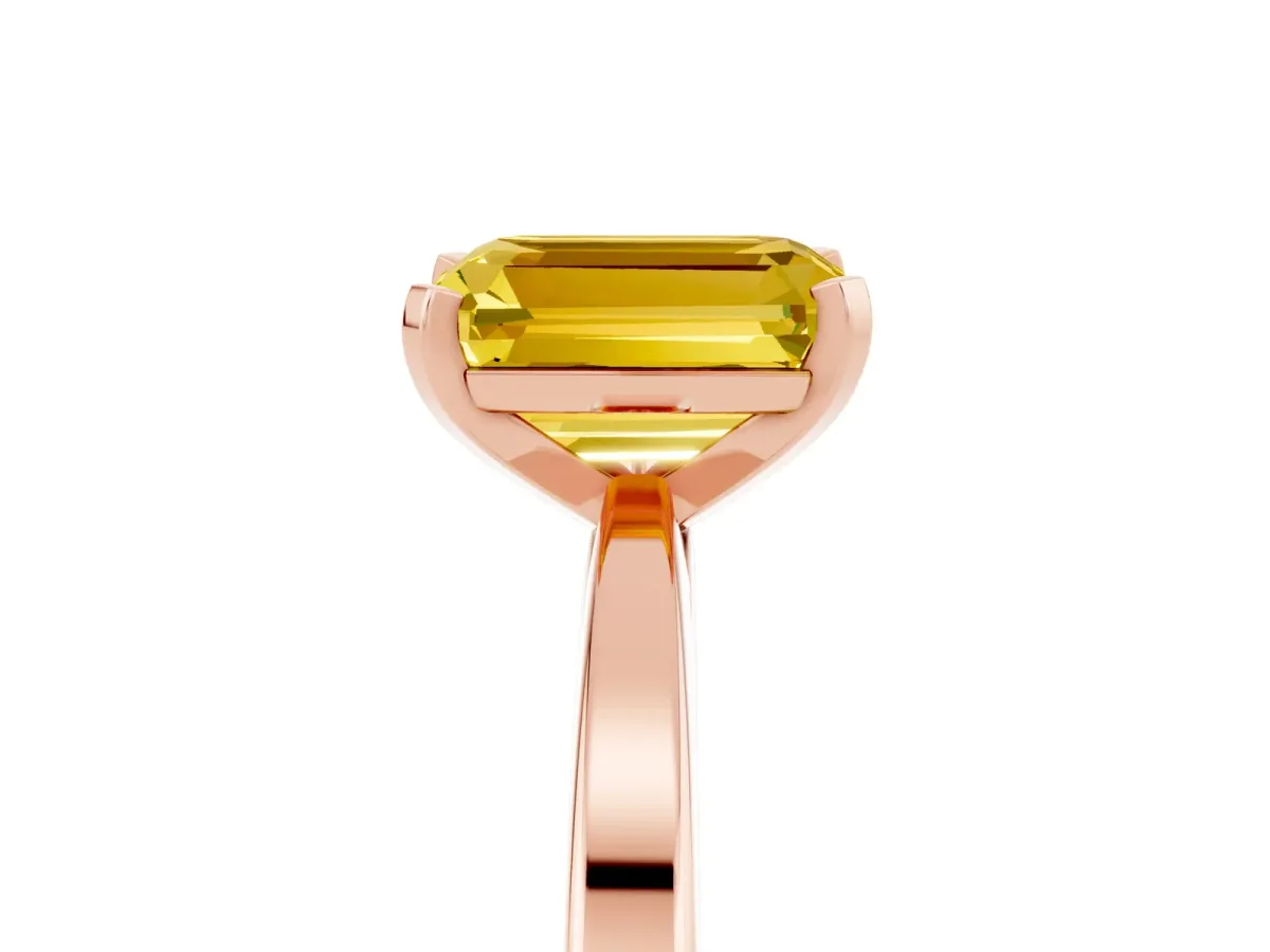 Emerald Cut Yellow Sapphire Solitaire Engagement Ring with Classic Band and Four-Prong Setting Rose gold