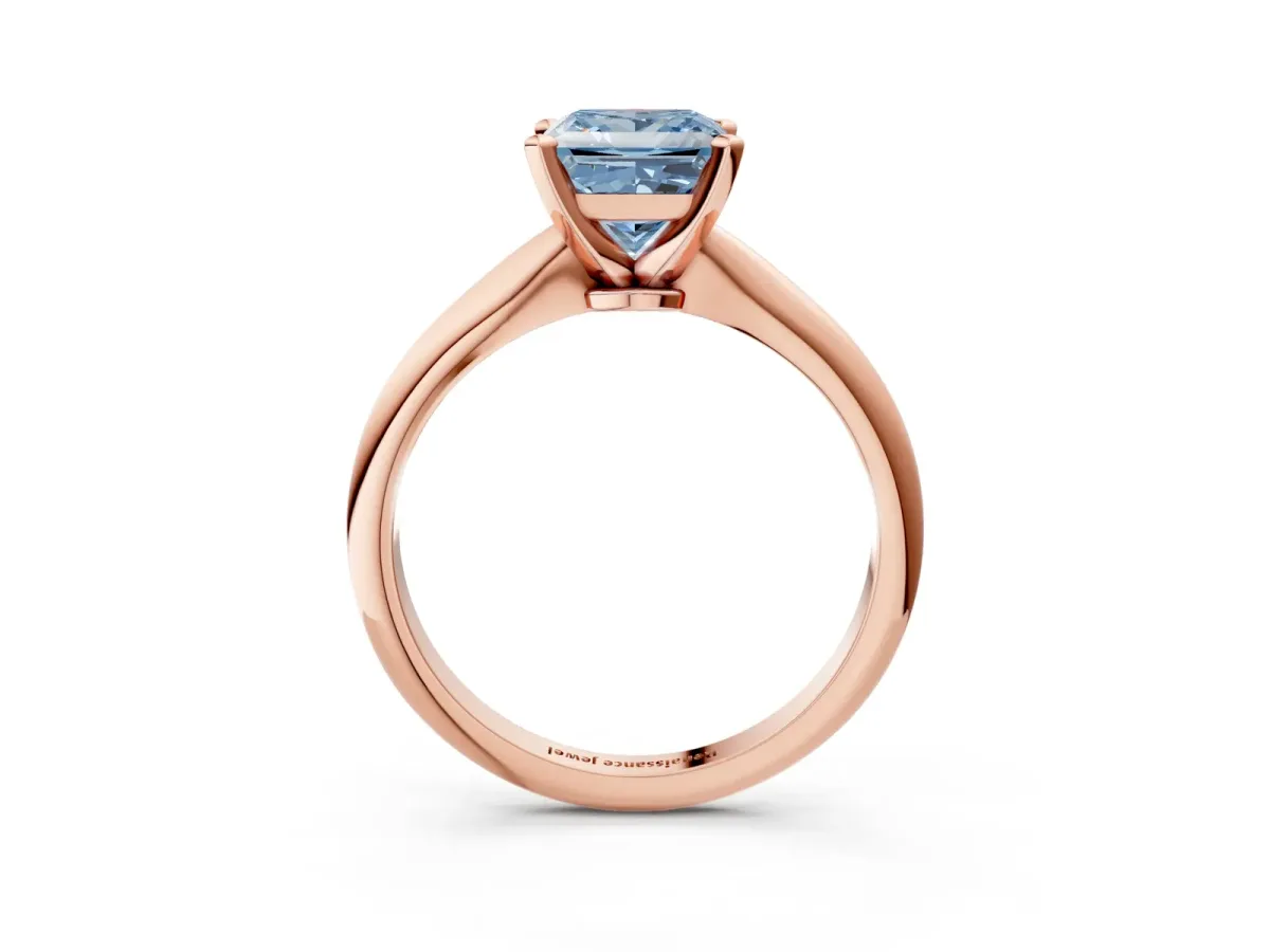 Fancy Blue Princess Cut Diamond Solitaire Engagement Ring with Classic Band and Four-Prong Setting Rose gold
