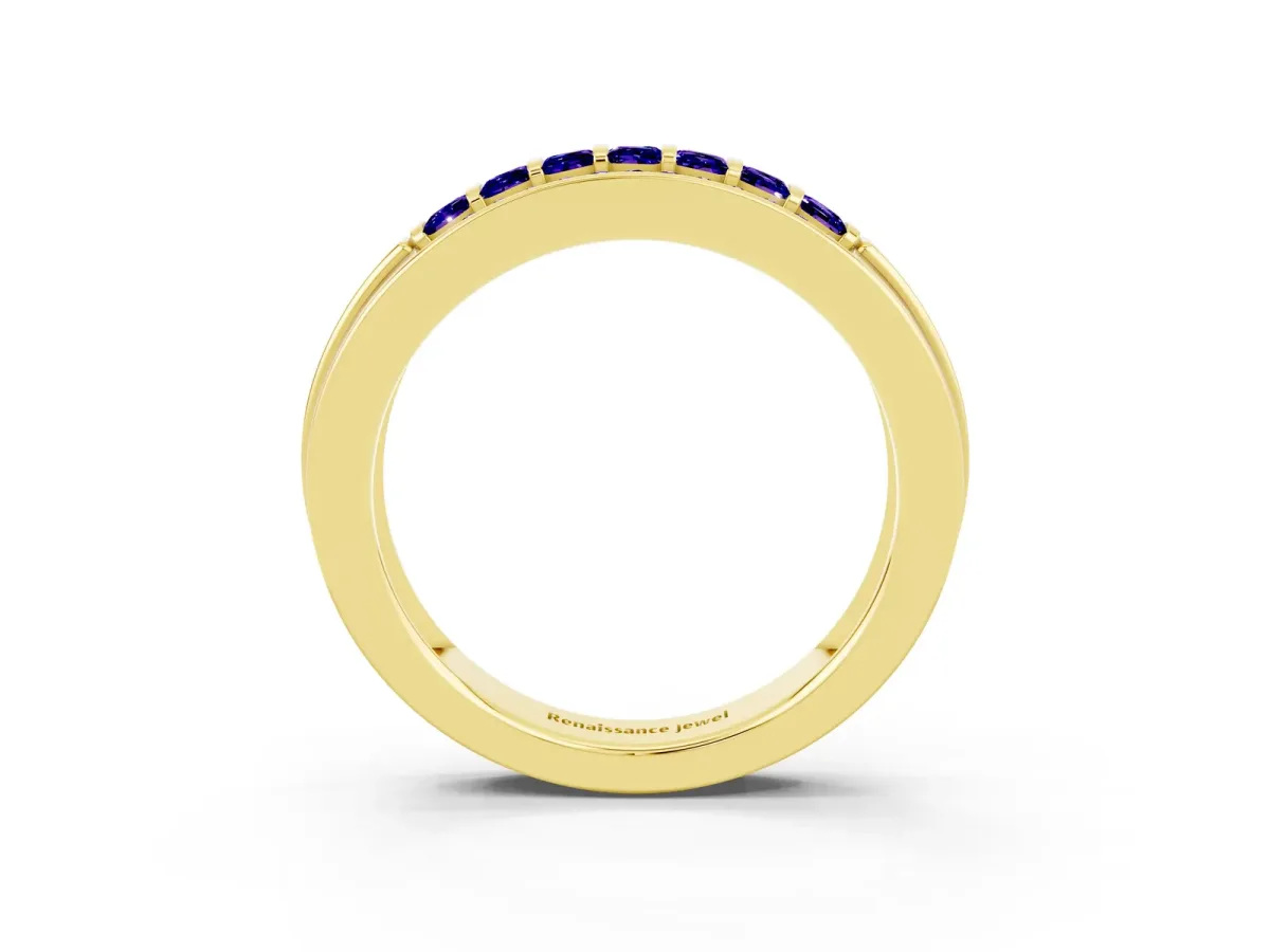 Bar-Set Princess Cut Tanzanite Pavé Band Yellow gold