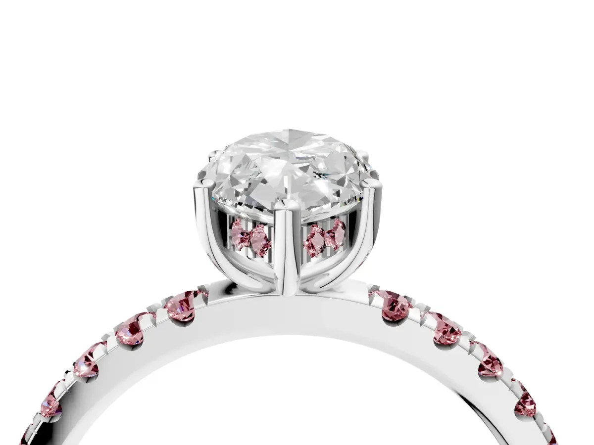 Marquise Cut Diamond Pave Band Solitaire Ring with Round Morganite and Prong Setting Platinum