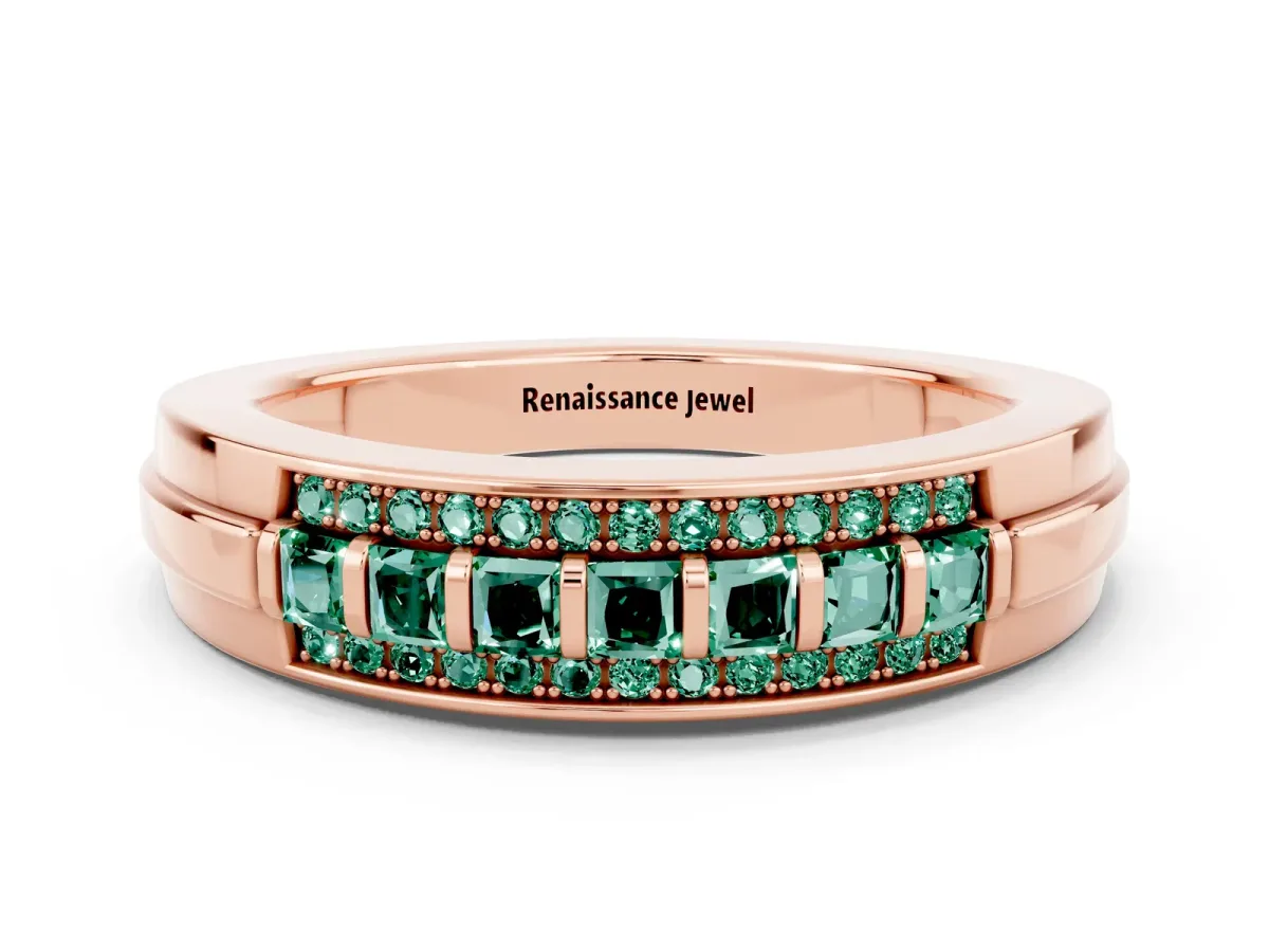Bar-Set Princess Cut Green Sapphire Pavé Band Rose gold