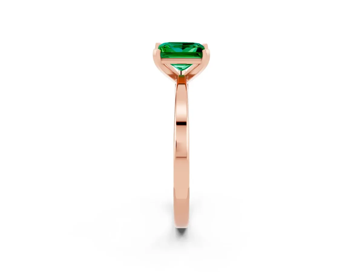 Princess Cut Emerald Solitaire Engagement Ring with Classic Band and Four-Prong Setting Rose gold