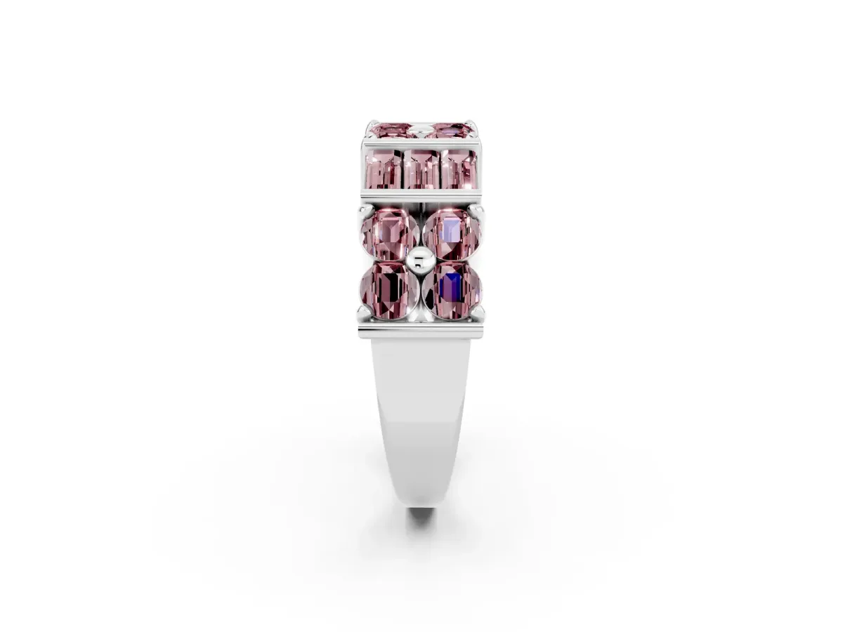 Channel Set Round and Baguette Morganite Anniversary Band with Prong Setting Silver