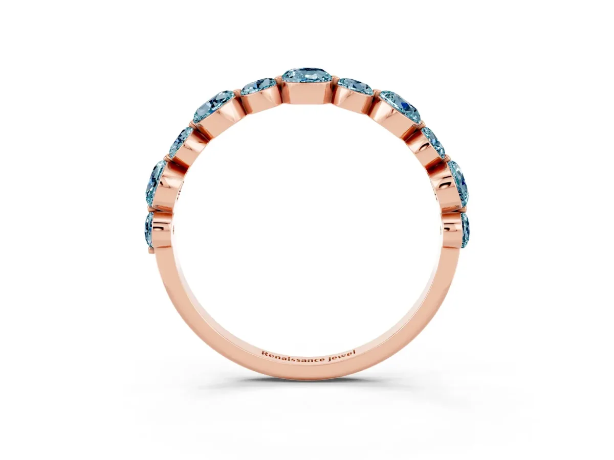 Round Aquamarine Scalloped Prong Set Eternity Band Rose gold