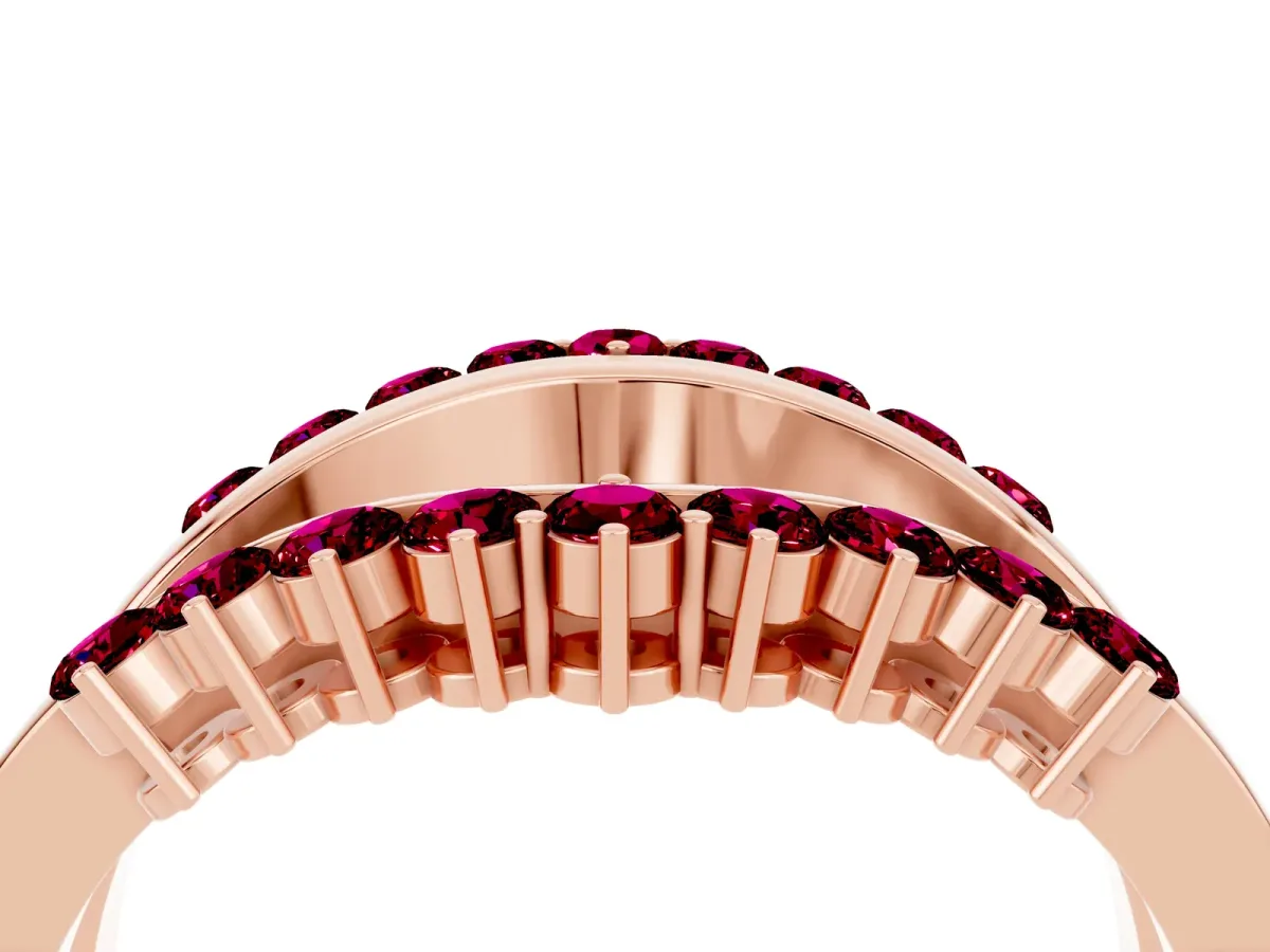 Round Garnet Chevron Contour Band with Prong Setting Rose gold