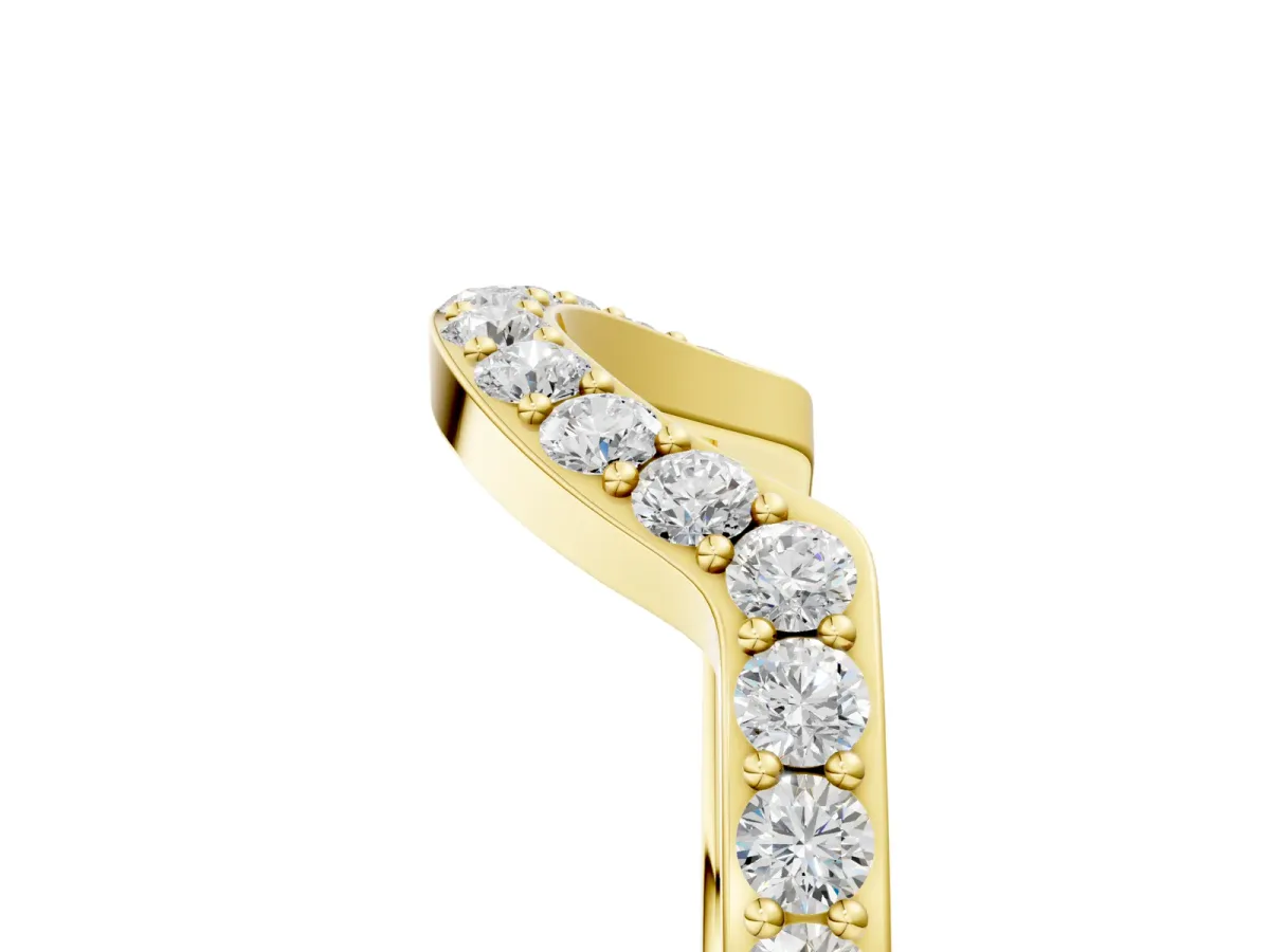 Round Diamond Pavé Set Curved Band with U-Prong Setting Yellow gold