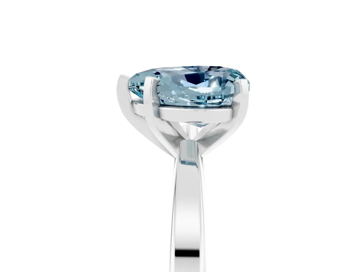 Heart Cut Aquamarine Solitaire Engagement Ring with Classic Band and Four-Prong Setting Silver