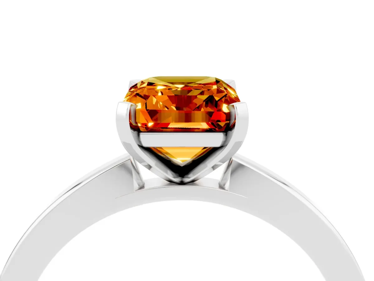 Emerald Cut Citrine Solitaire Engagement Ring with Classic Band and Four-Prong Setting Platinum
