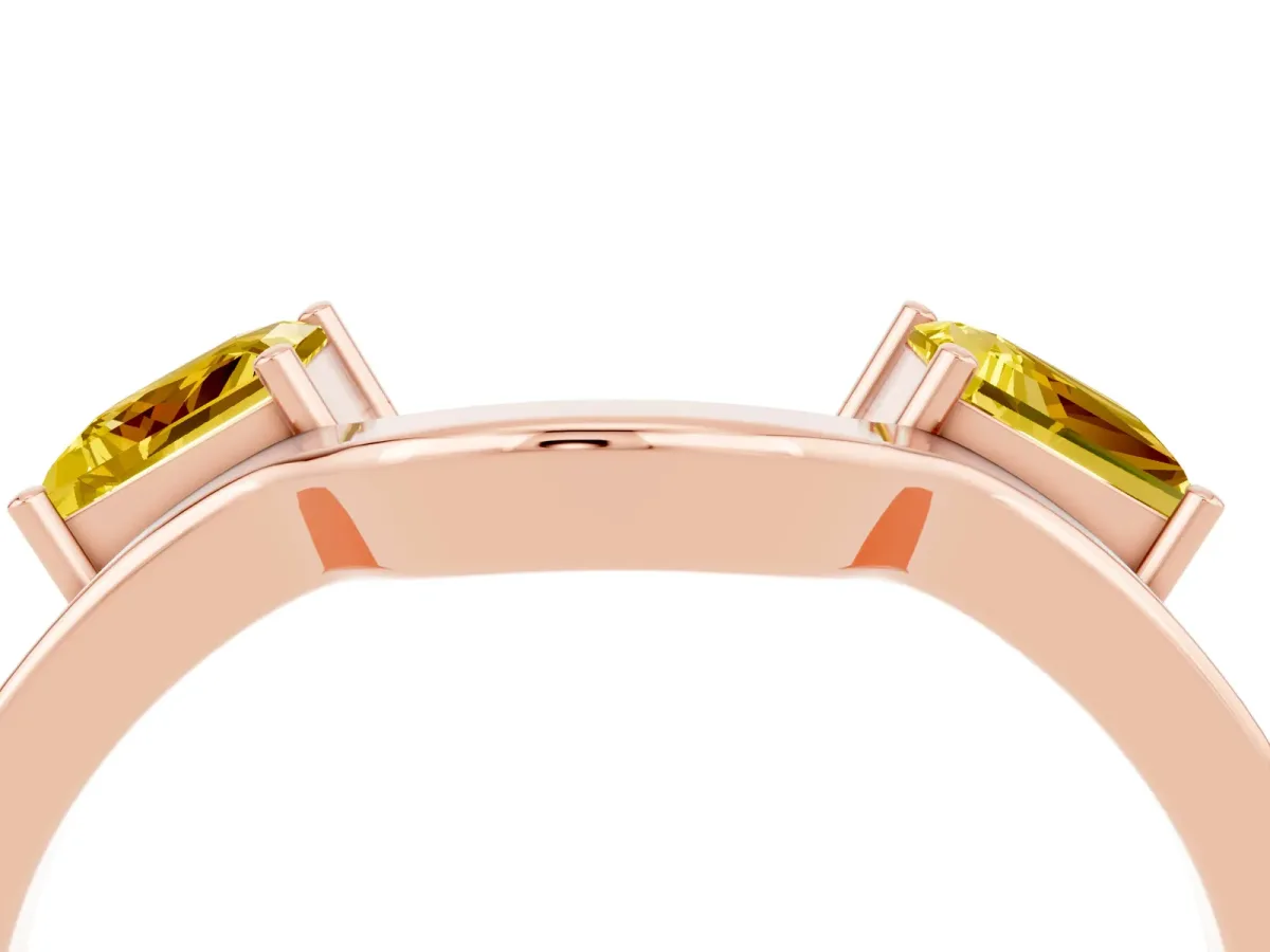 Princess Cut Yellow Sapphire Two-Stone Open Band Ring with Four-Prong Setting Rose gold