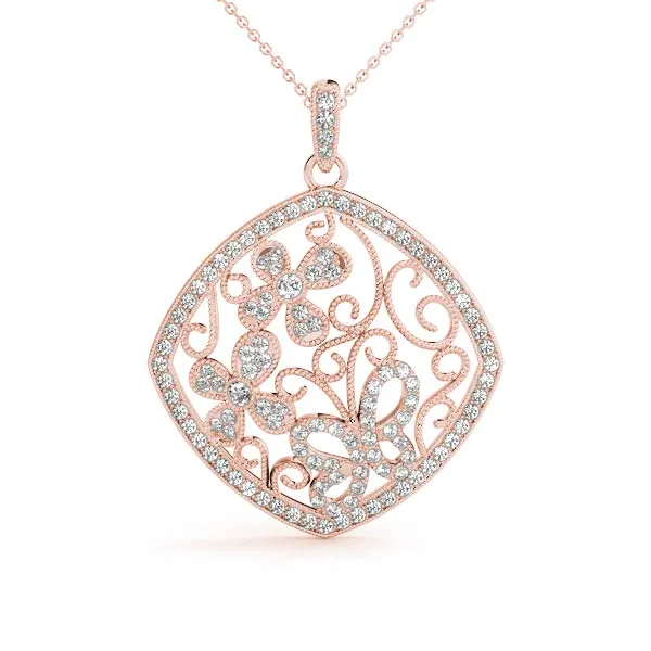 Pavé Diamond Floral Filigree Pendant Rose gold