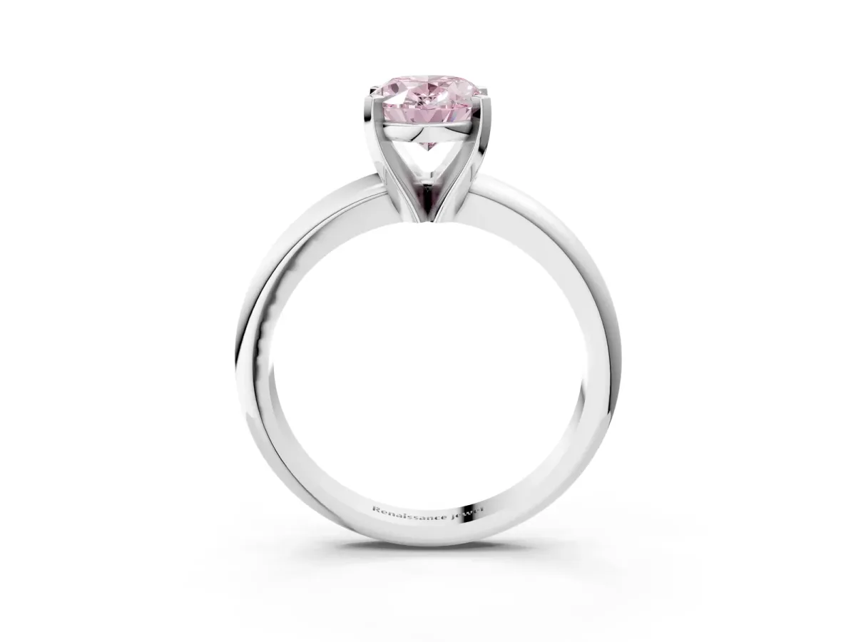 Fancy Pink Oval Cut Diamond Solitaire Engagement Ring with Round Band and Four-Prong Setting Platinum