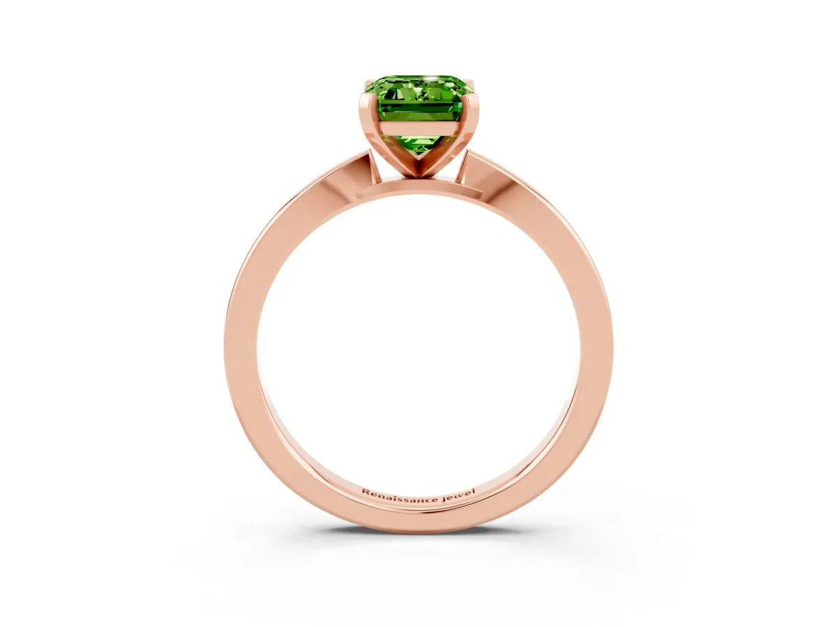 Emerald Cut Peridot Solitaire Engagement Ring with Classic Band and Four-Prong Setting Rose gold