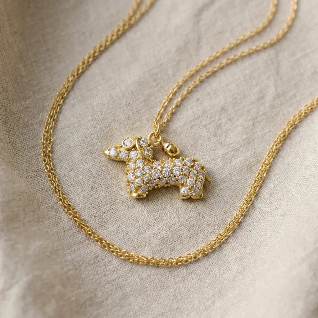 Pavé Round Diamond Prong-Set Dachshund Pendant Yellow gold