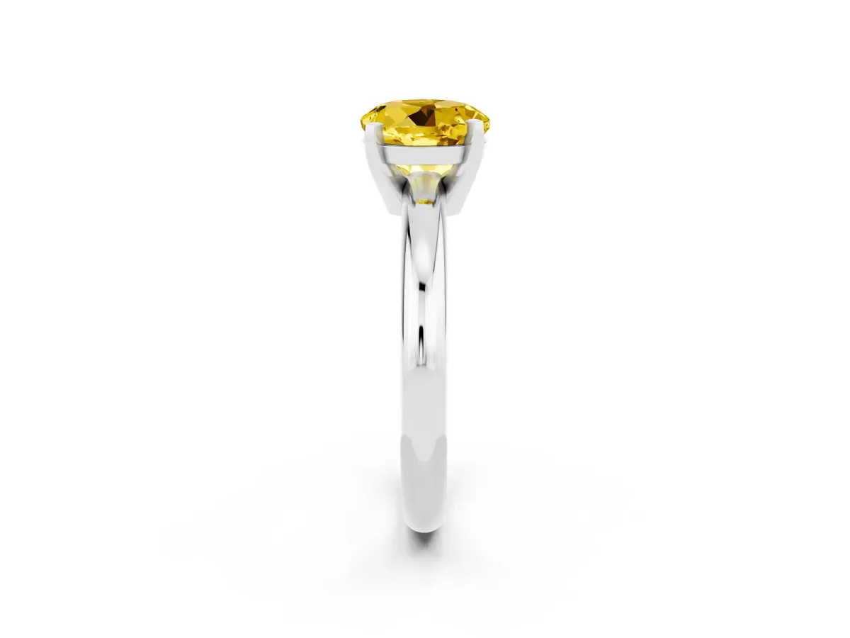 Round Cut Yellow Sapphire Solitaire Engagement Ring with Round Band and Four-Prong Setting Silver