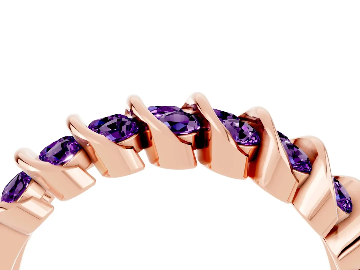 Channel Set Round Amethyst Multi-Row Band Rose gold