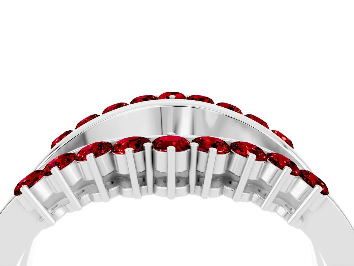 Round Ruby Chevron Contour Band with Prong Setting Platinum