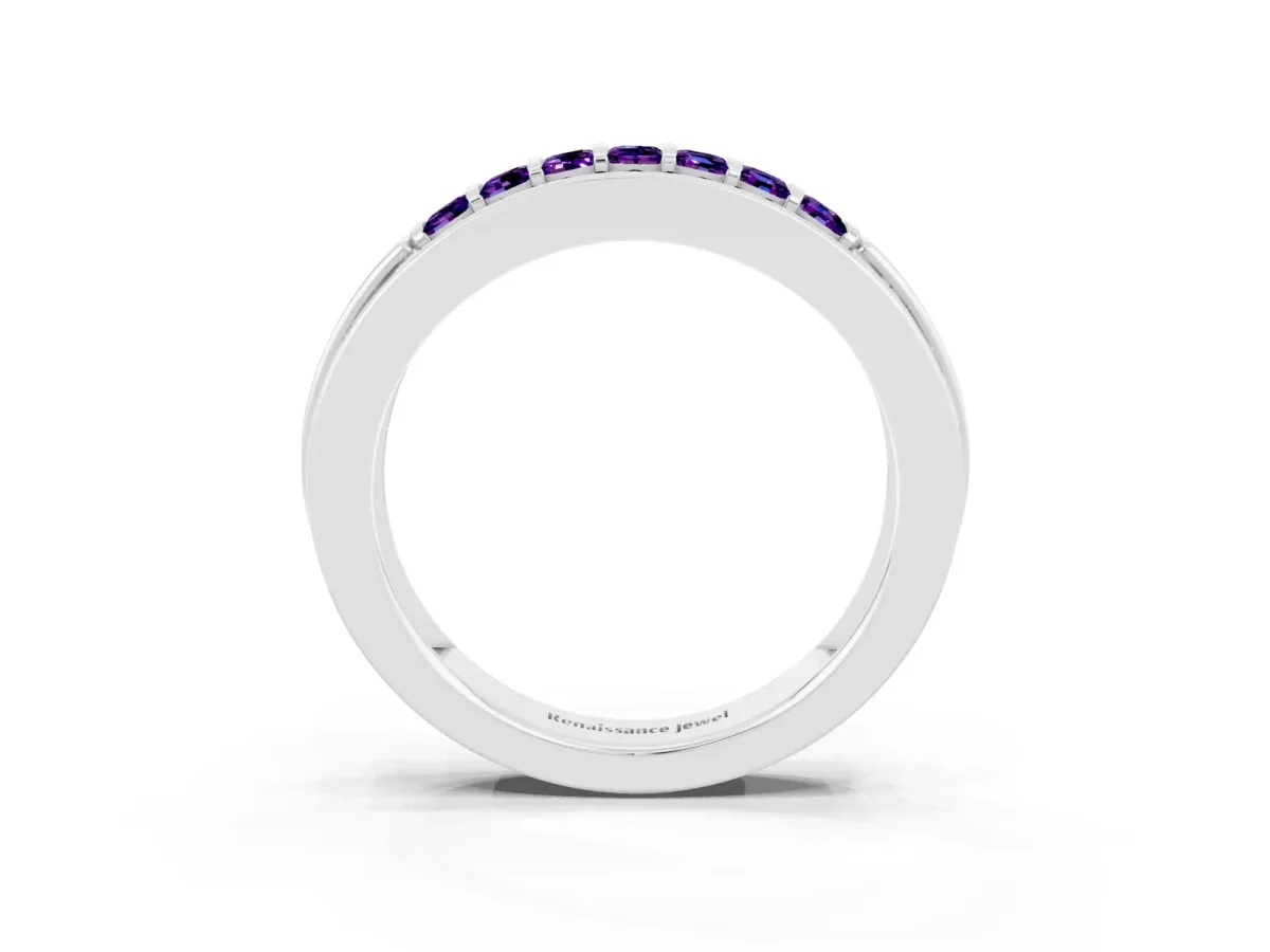 Bar-Set Princess Cut Amethyst Pavé Band Silver