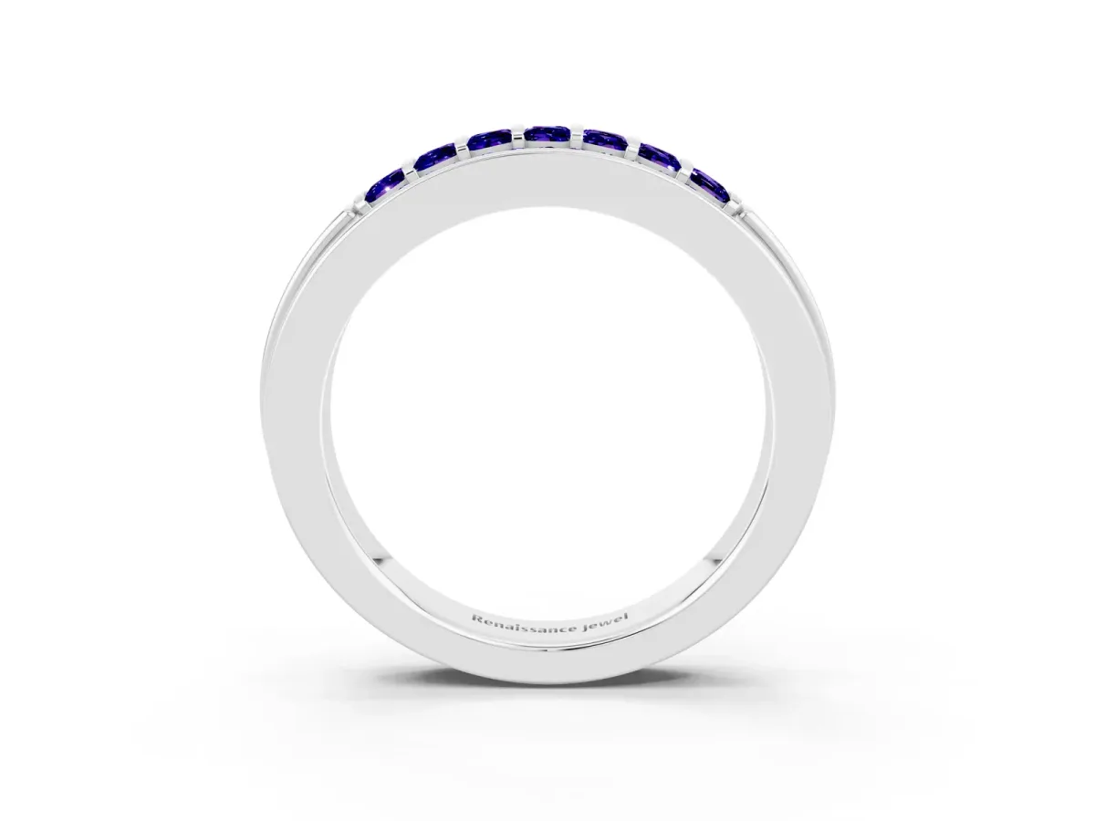 Bar-Set Princess Cut Tanzanite Pavé Band White gold
