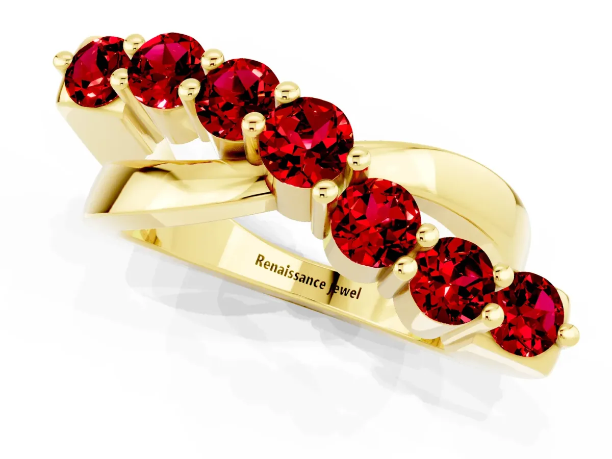Round Ruby Prong-Set Crossover Band Yellow gold