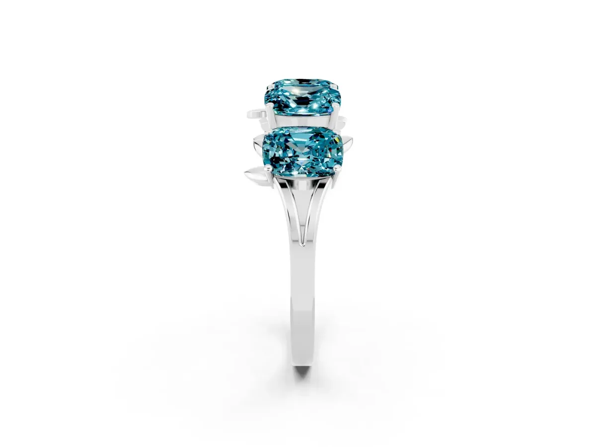 Four-Stone Elongated Cushion Blue Topaz Band with Nature-Inspired Prong Setting Silver