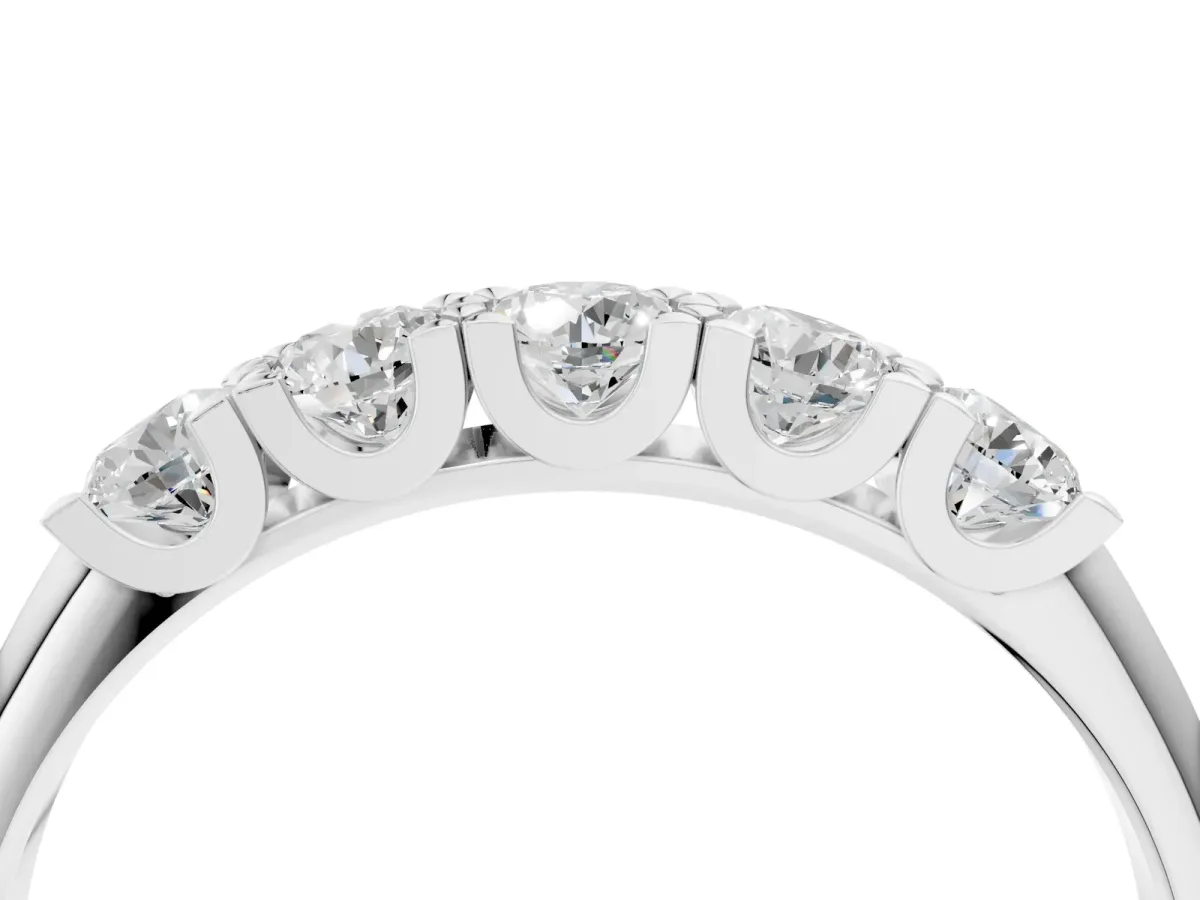 Round Diamond Channel Set Half Eternity Band with Shared Prong Setting White gold