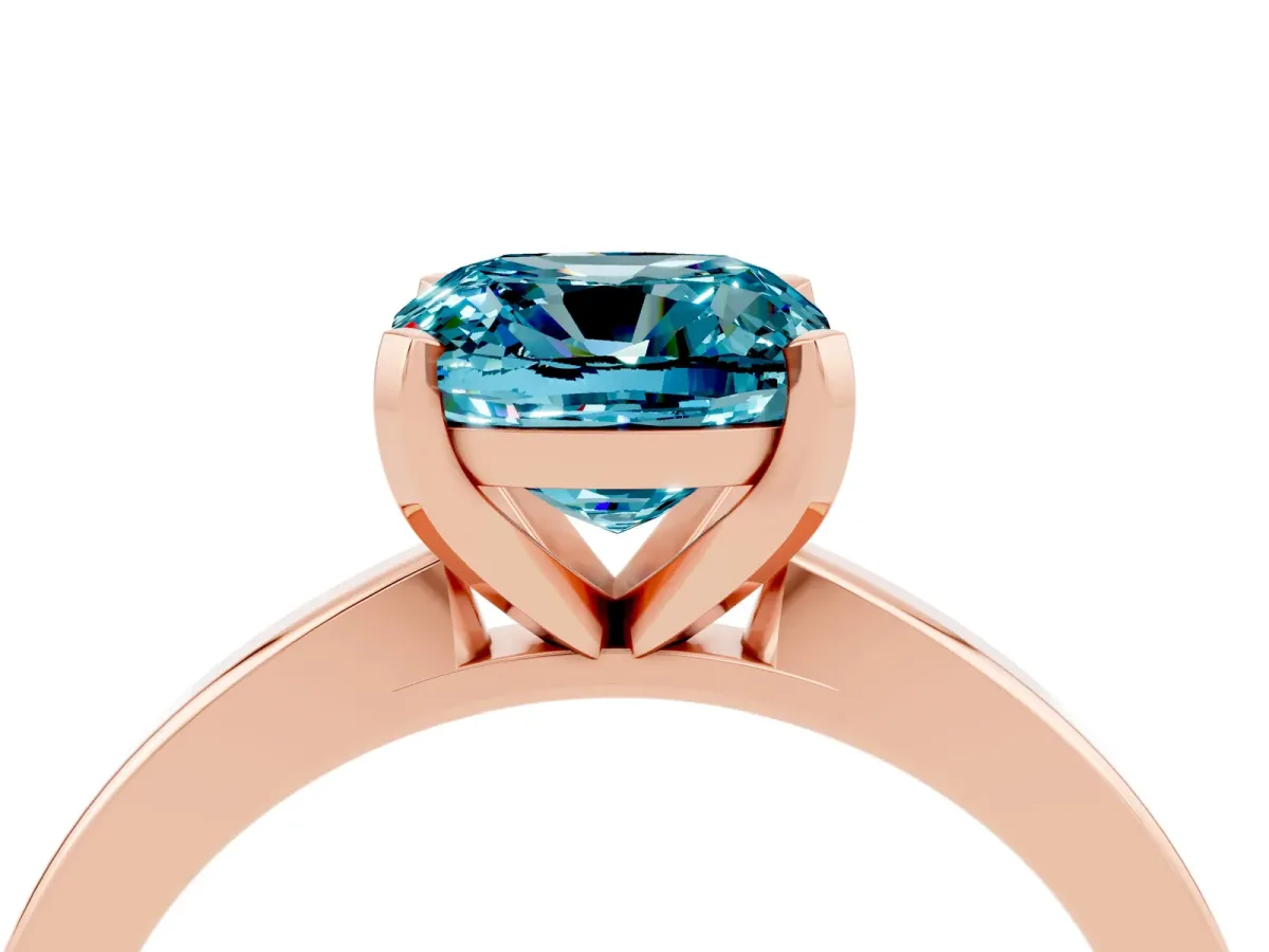 Cushion Cut Blue Topaz Solitaire Engagement Ring with Classic Band and Four-Prong Setting Rose gold