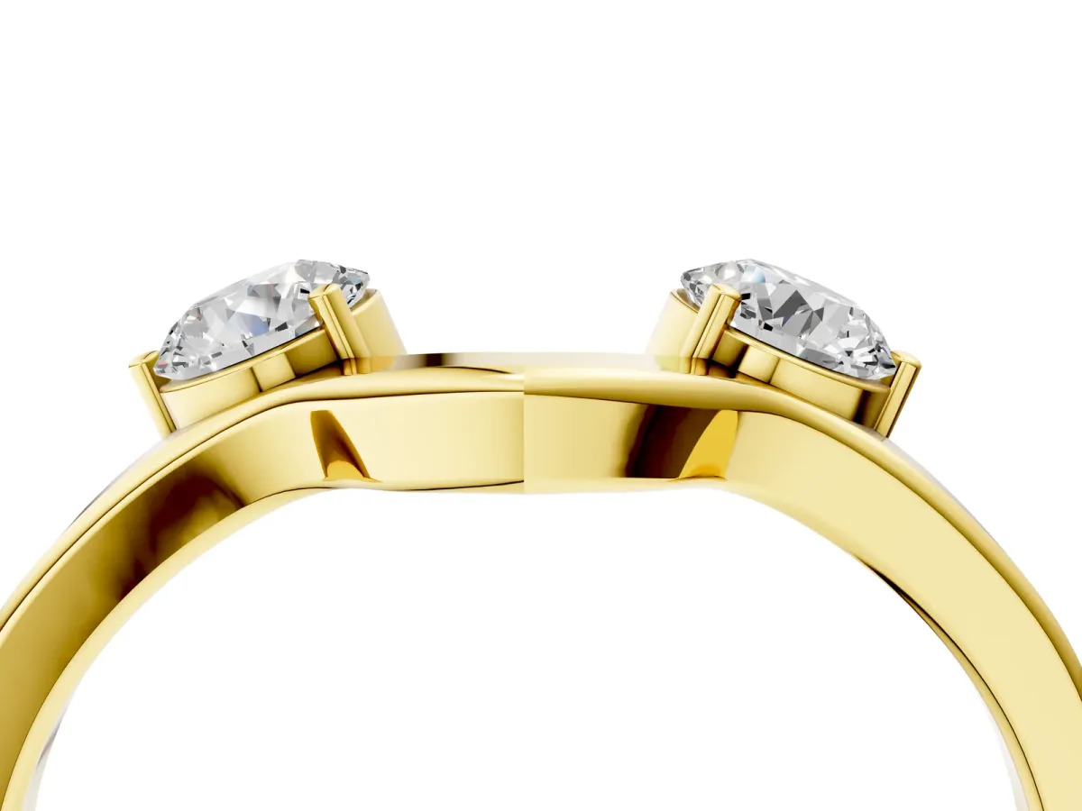 Dual Round Diamond Open Band Ring with Prong Setting Yellow gold
