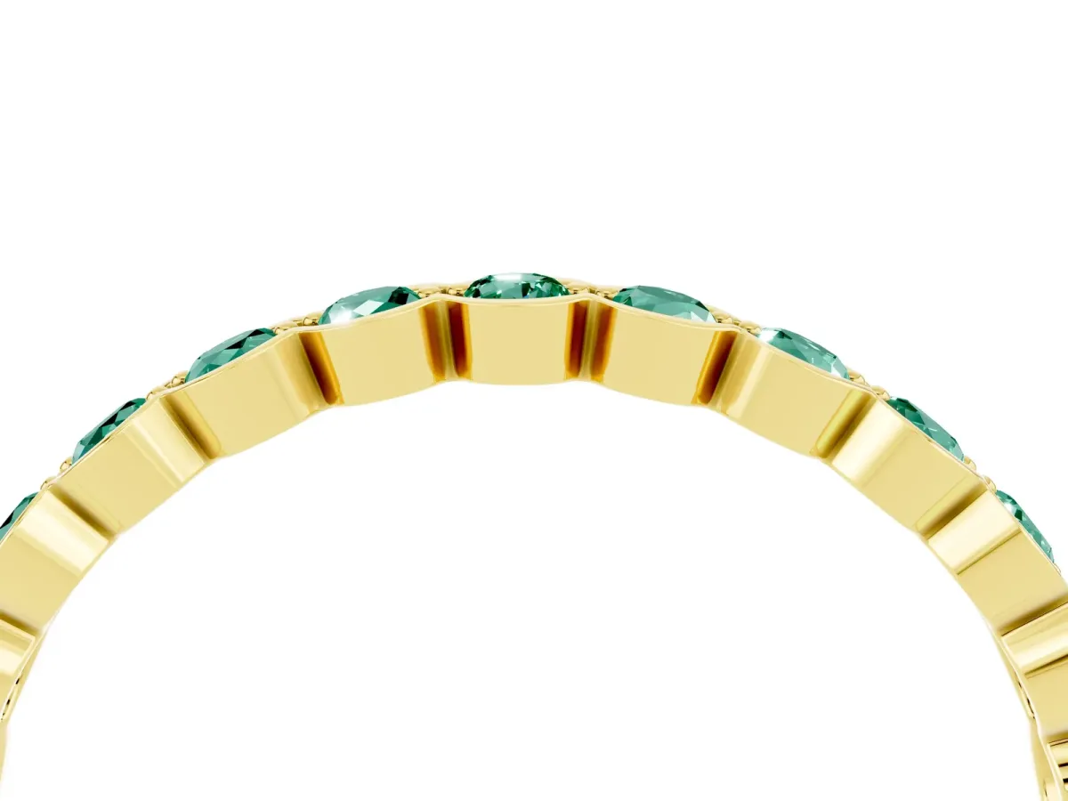 Round Green Sapphire Bezel Set Eternity Band Yellow gold