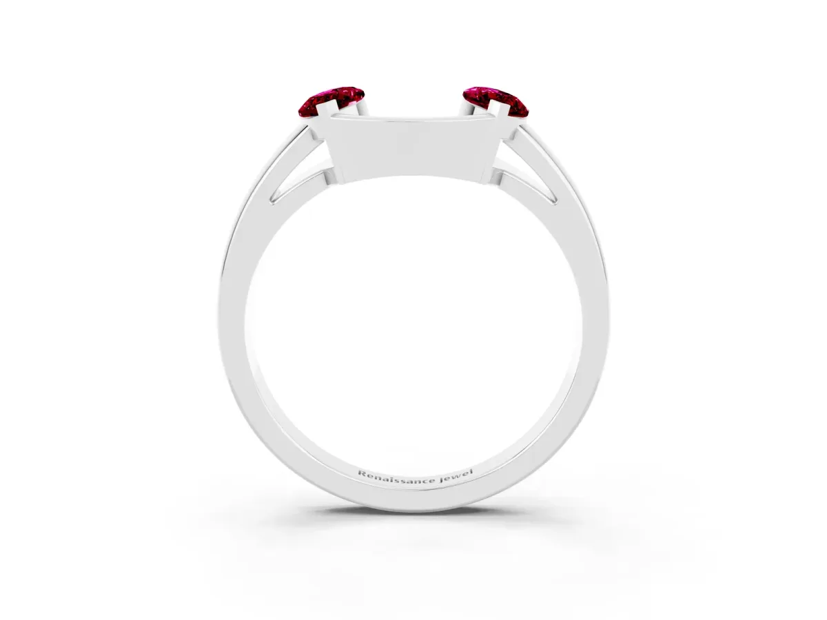 Marquise Garnet Open Band Ring with Tension Setting White gold
